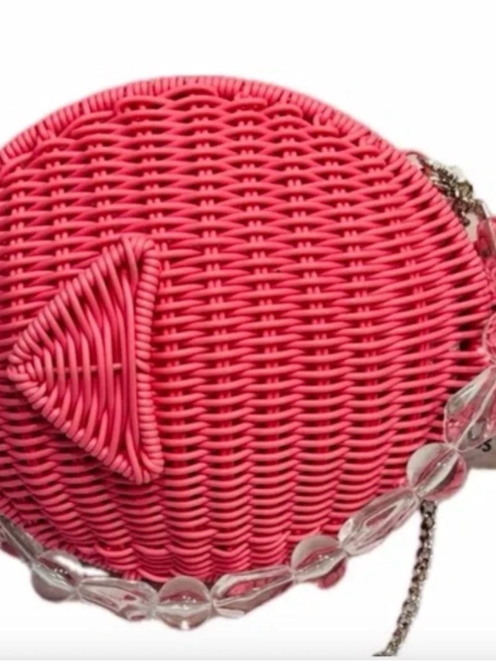 Tommy Bahama Hot Pink Fish-Shaped Wicker Crossbody & Beaded Handbag Strap NWT - Picture 2 of 5